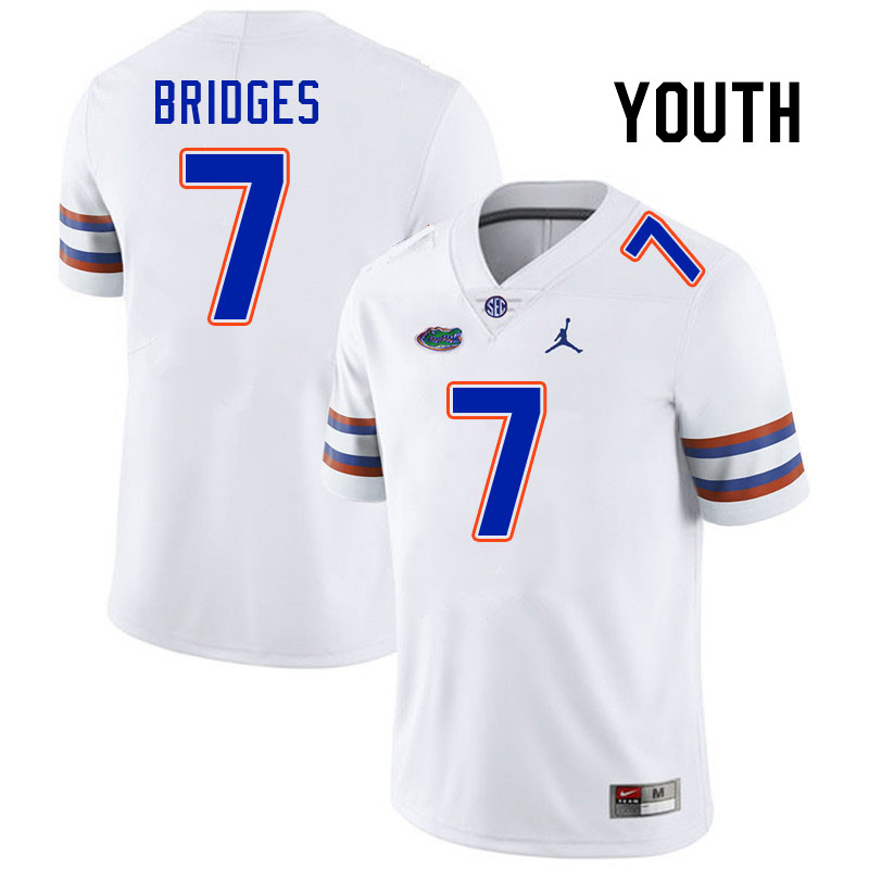 Youth #7 Trikweze Bridges Florida Gators College Football Jerseys Stitched-White